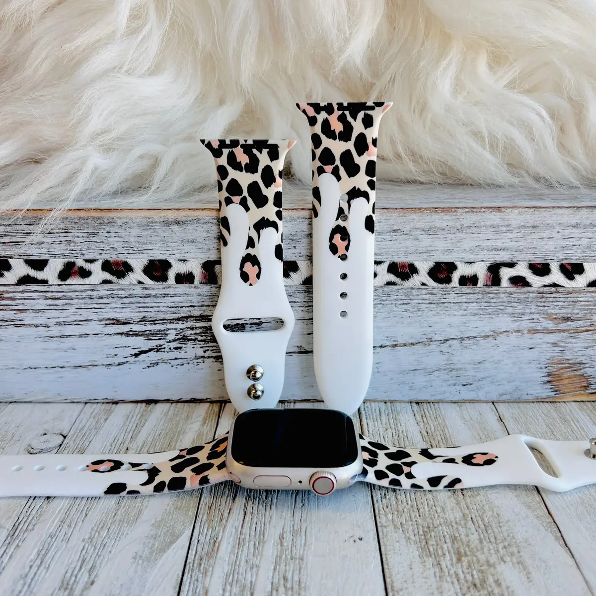 Leopard Drip White Background Print Silicone Band For Apple Watch 1