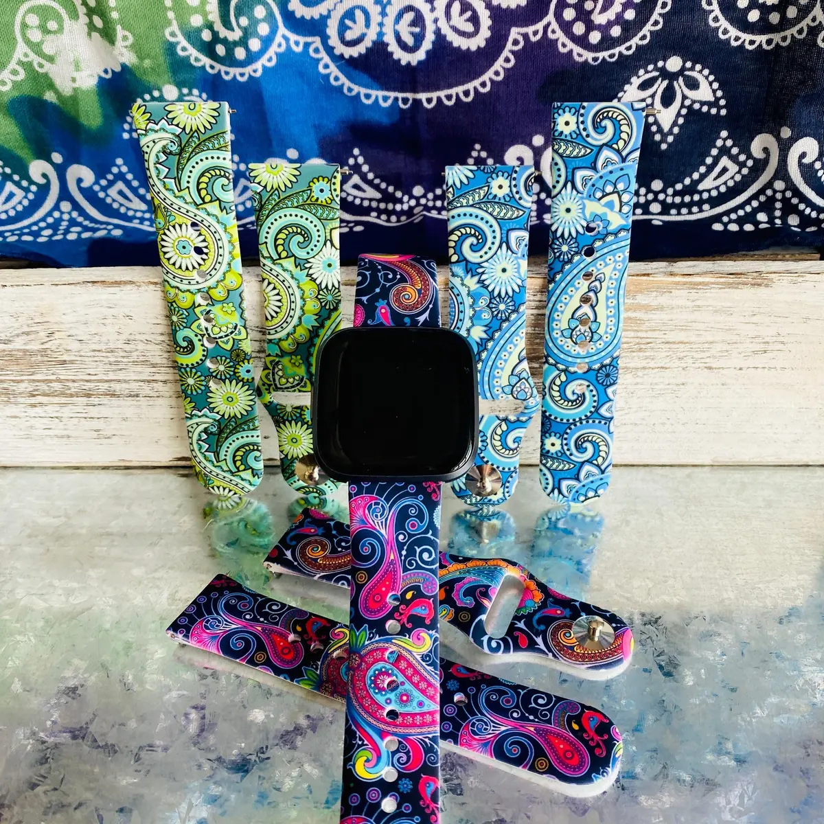 Fancy Paisley Print Silicone Band For Fitbit Versa 1/2 Multiple Colors Available 1
