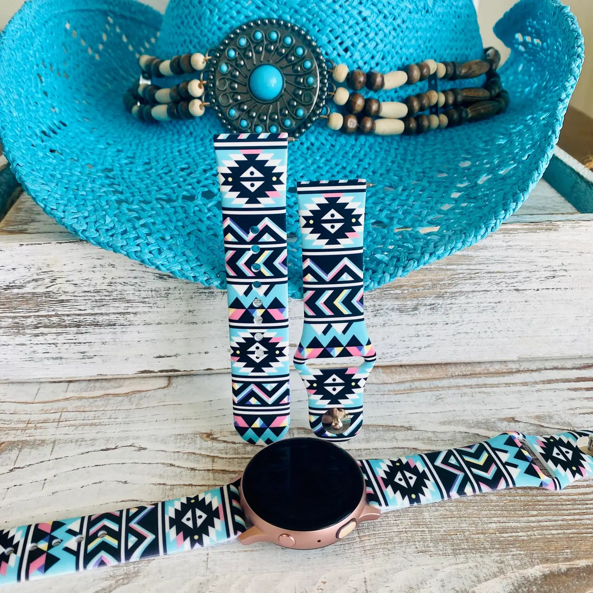 Boho-Chic Turquoise Print Silicone Band For Samsung Watch 1