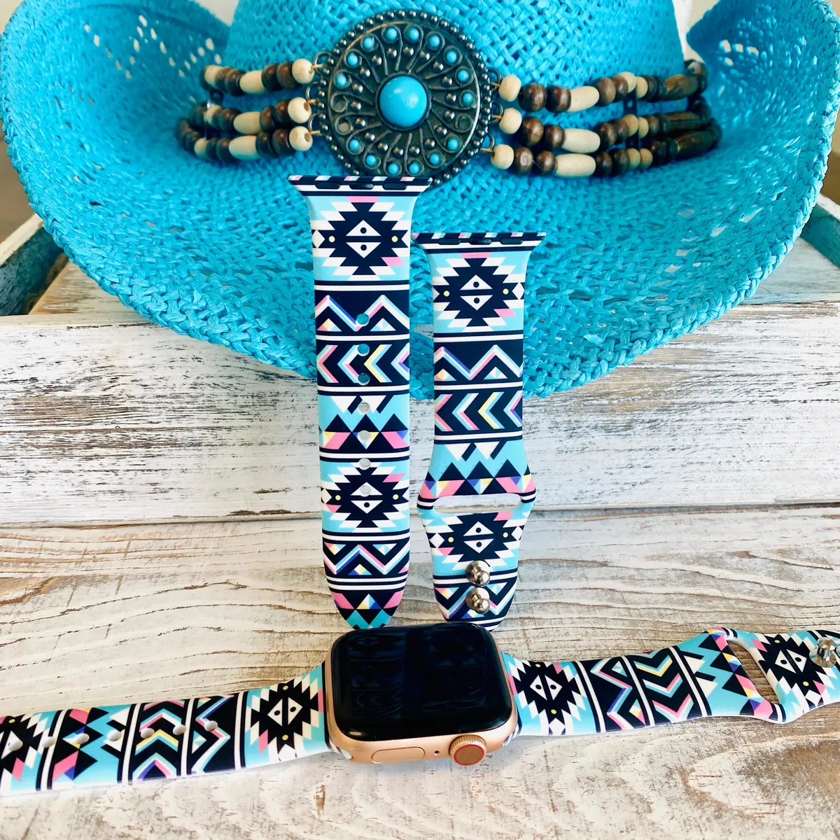 Boho-Chic Turquoise Silicone Print Band For Apple Watch 1