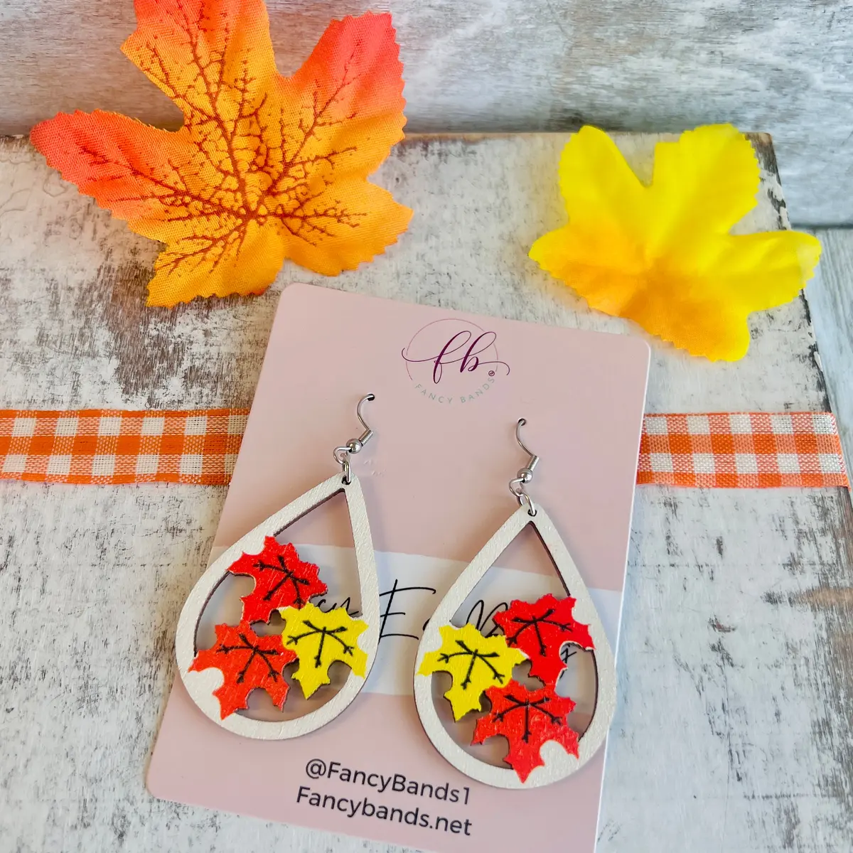 Autumn Leaves Wooden Drop Ear Bling 1