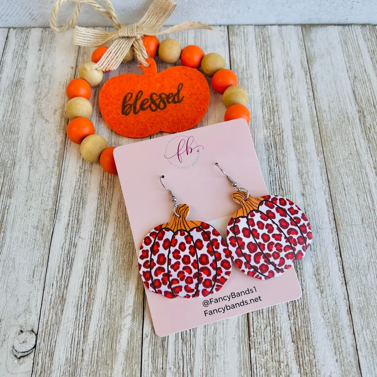 Orange Leopard Pumpkin Shaped Faux Leather Drop Ear Bling 1