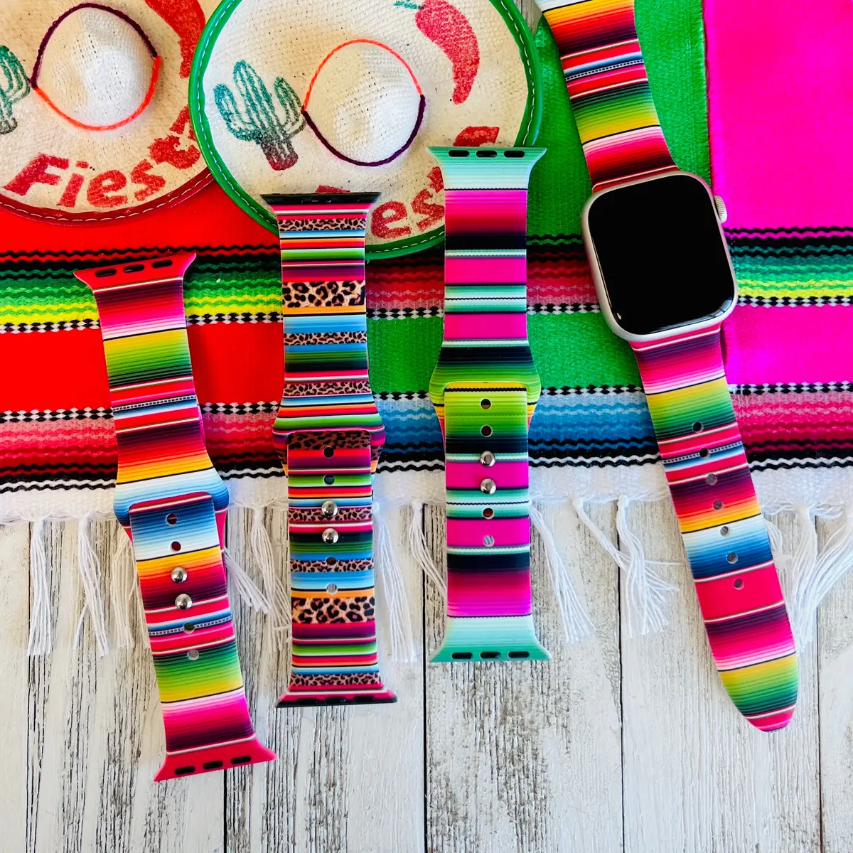 Sarape Blanket Print Silicone Band For Apple Watch Multiple Colors Available 1