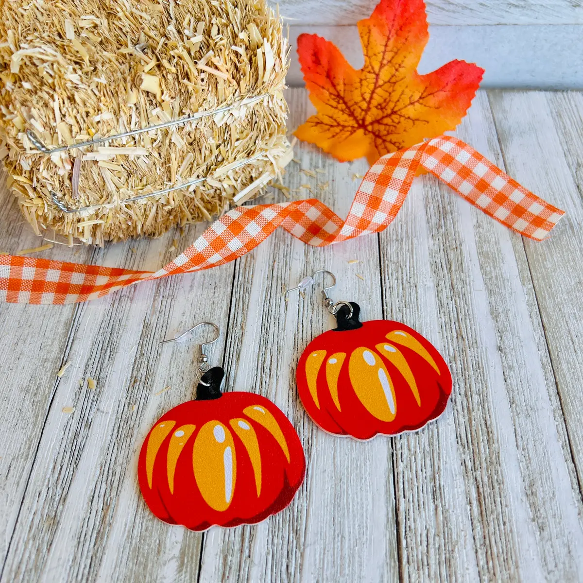 Harvest Pumpkin Shaped Faux Leather Drop Ear Bling 1