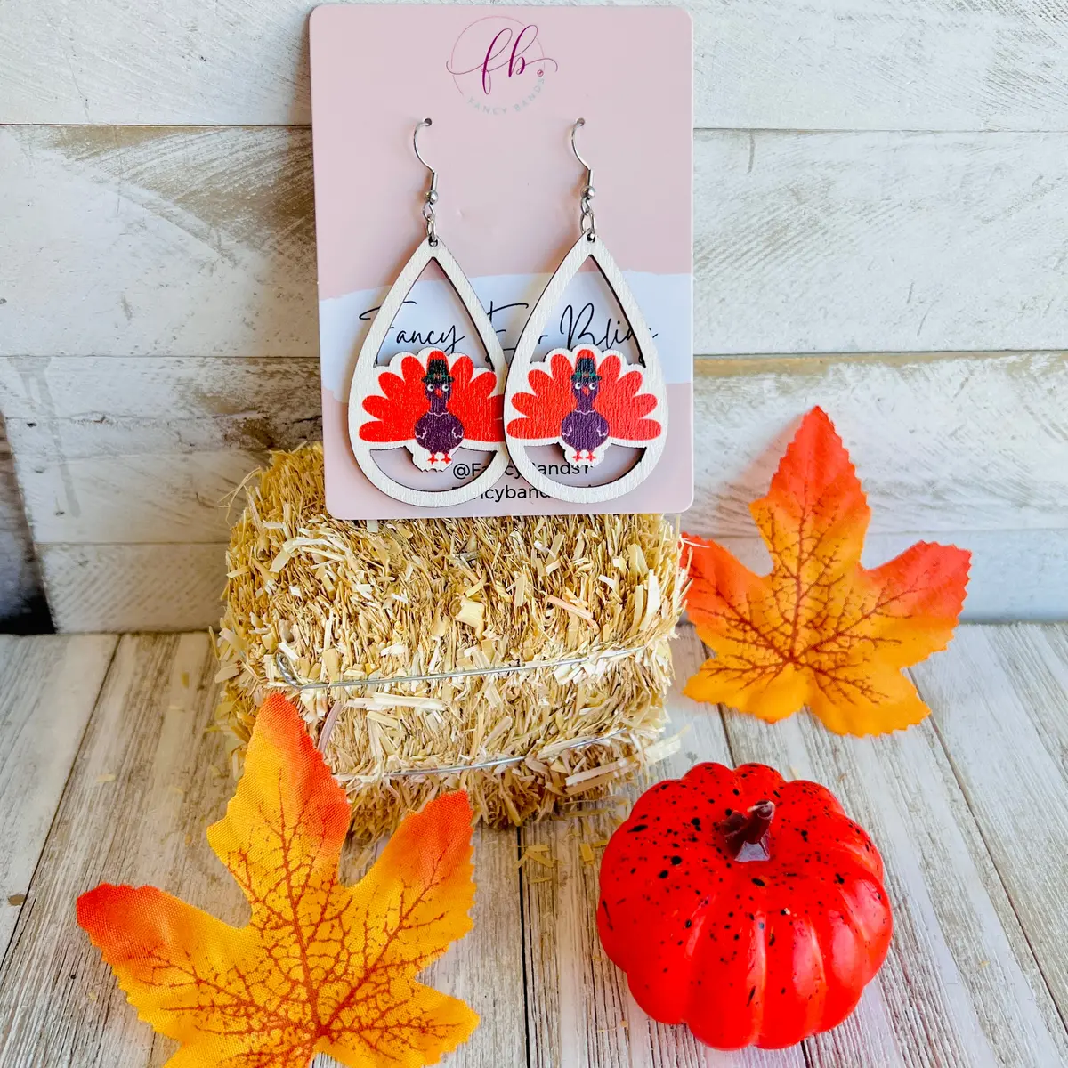 Gobble Glam Fall Turkey Wooden Drop Ear Bling 1