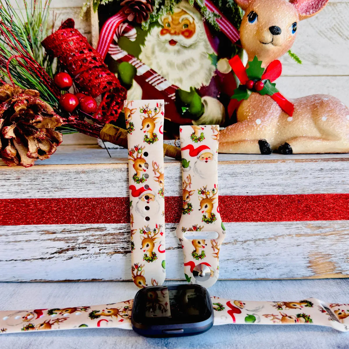 Vintage Christmas Print Silicone Band For Fitbit Versa 1/2 1
