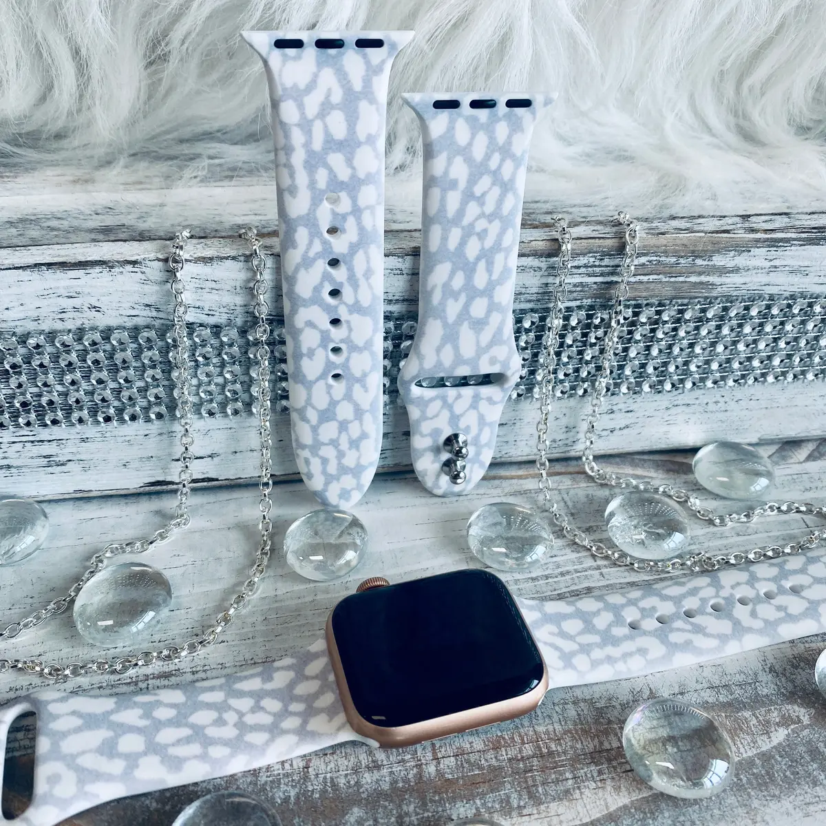Snow Leopard Print Silicone Band For Apple Watch 1