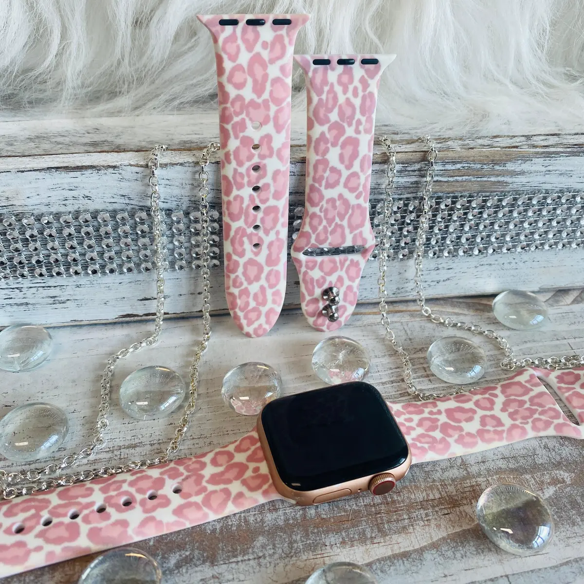 Blush Leopard Print Silicone Band For Apple Watch 1
