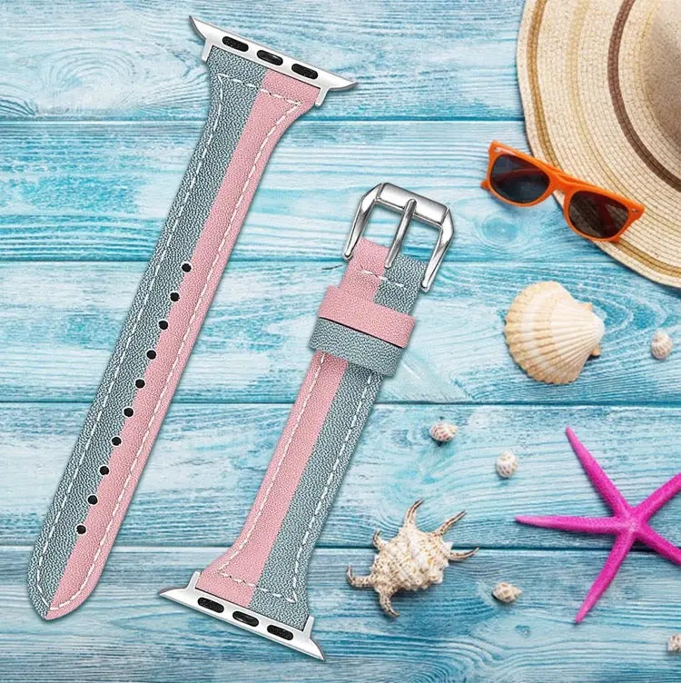 Two Tone Stitched Slim Leather Band For Apple Watch Multiple Colors Available 1