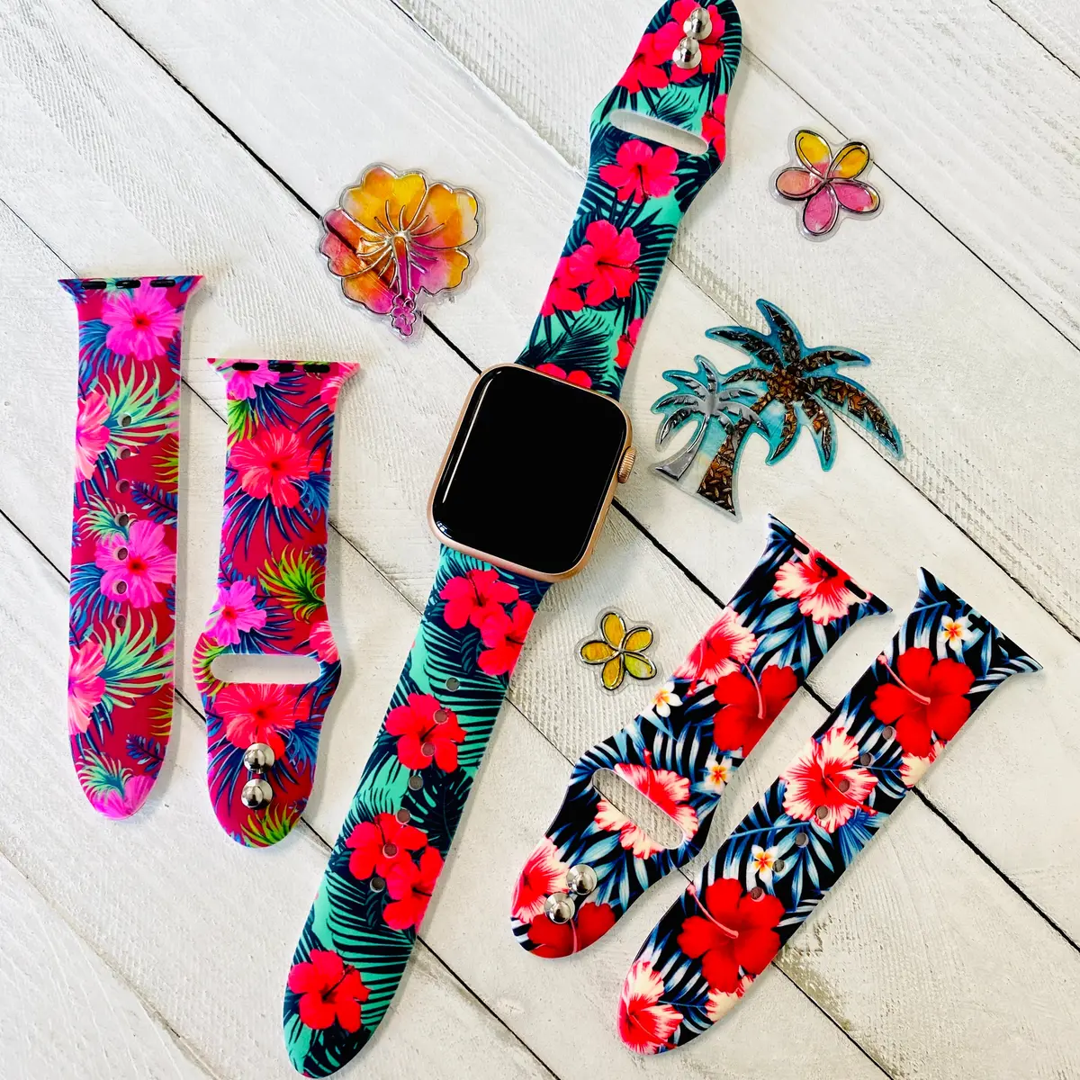 Hibiscus Print Silicone Band For Apple Watch Multiple Colors Available 1