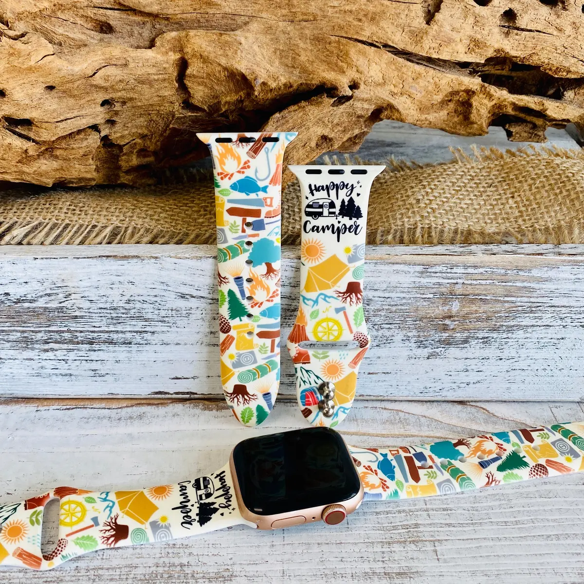 Happy Camper Print Silicone Band For Apple Watch 1