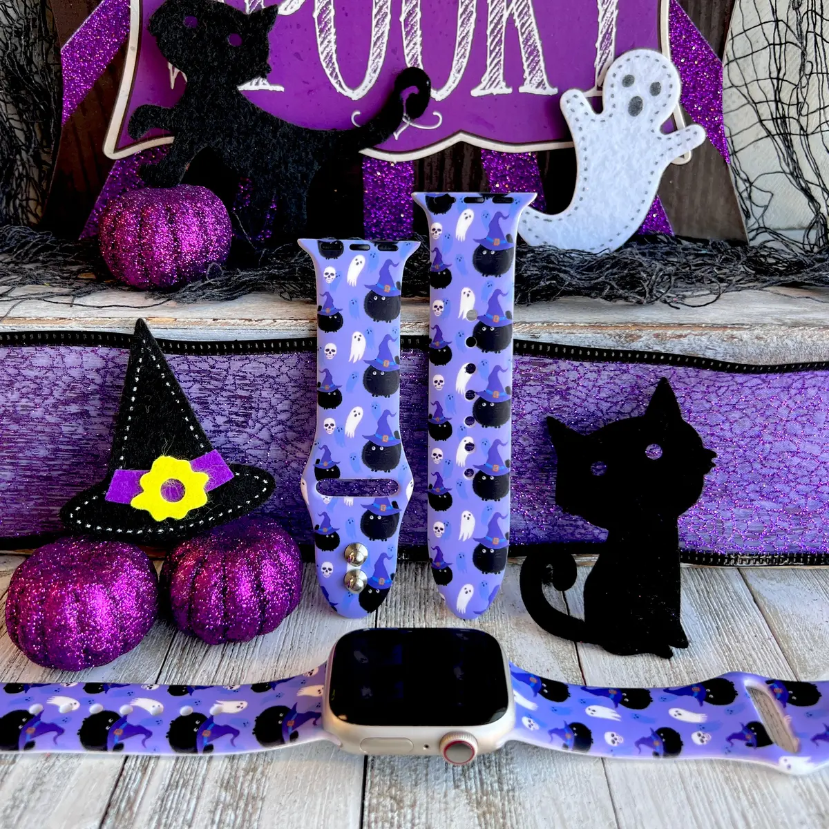 Ghostly Whisker's Print Silicone Band For Apple Watch 1