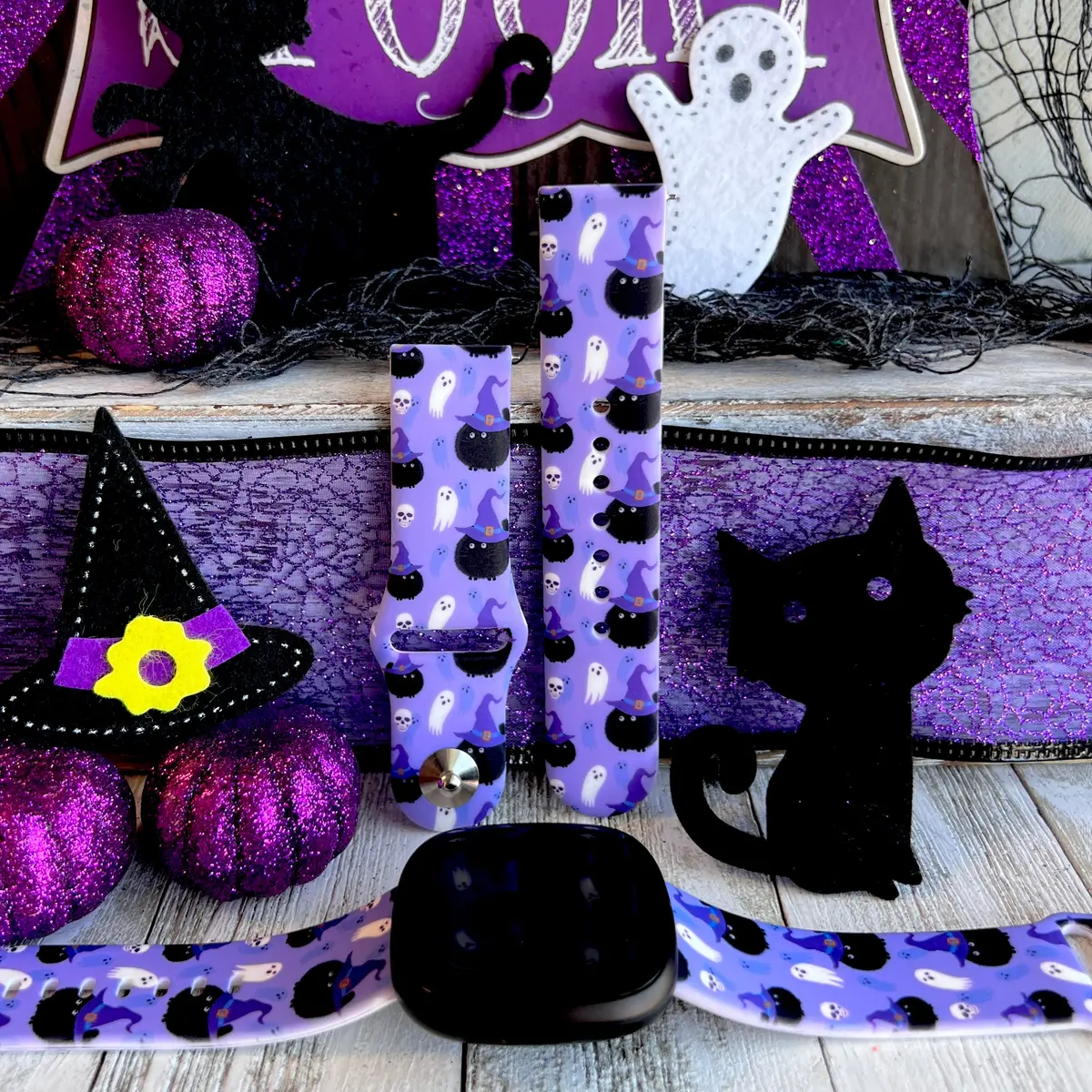 Ghostly Whisker's Print Silicone Band For Fitbit Versa 1/2 1