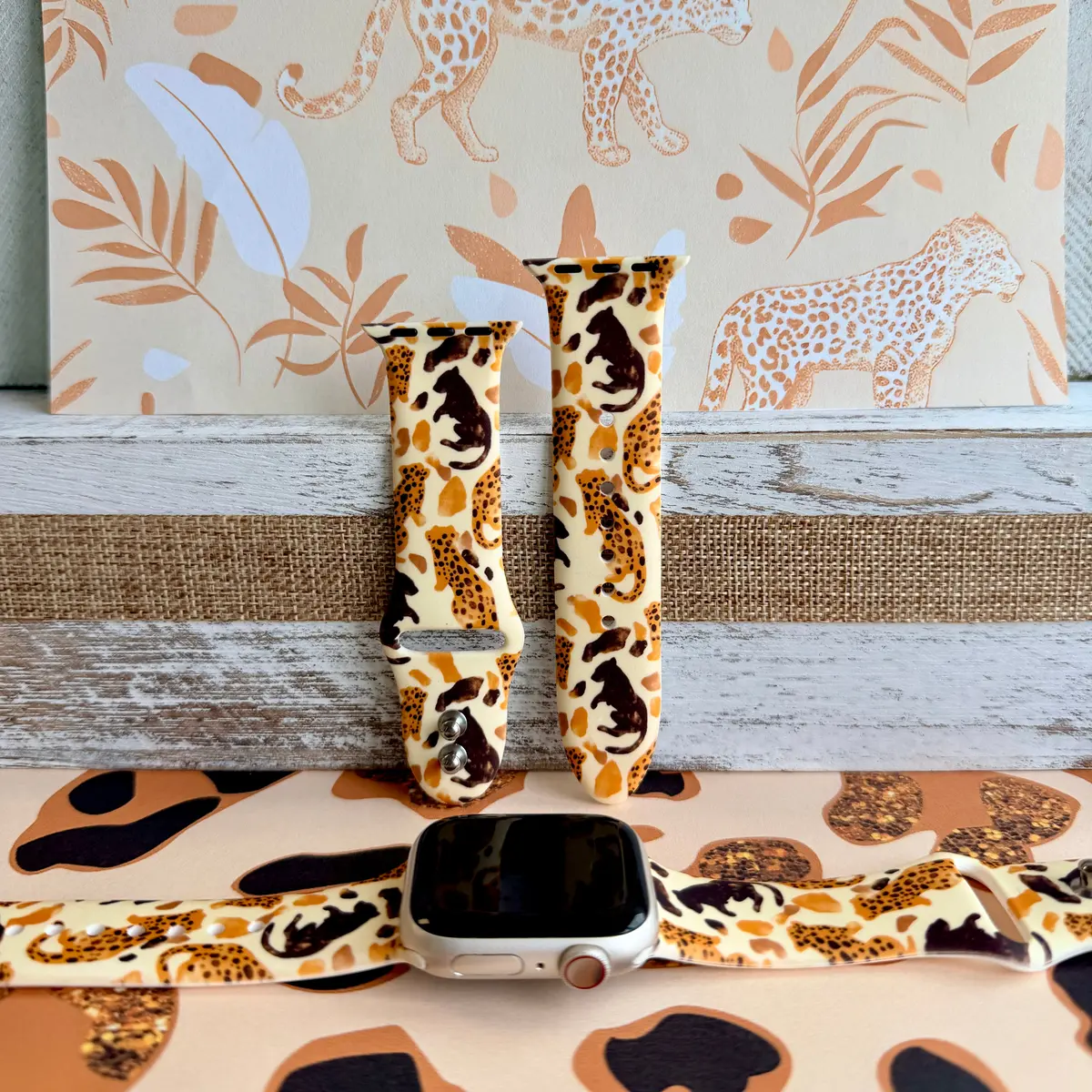 Golden Wildcat Print Silicone Band For Apple Watch 1