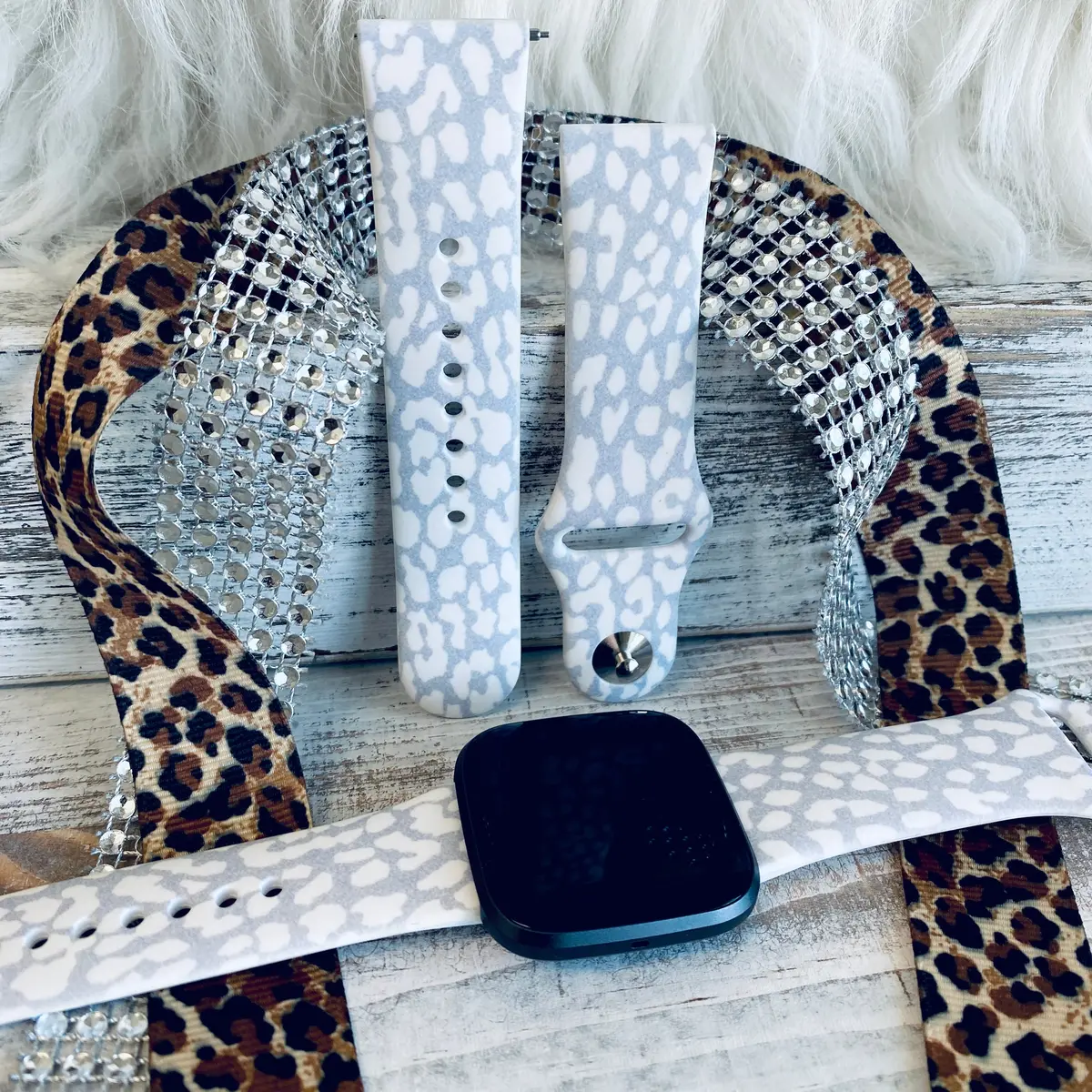 Snow Leopard Print Silicone Band For Fitbit Versa 1/2 1