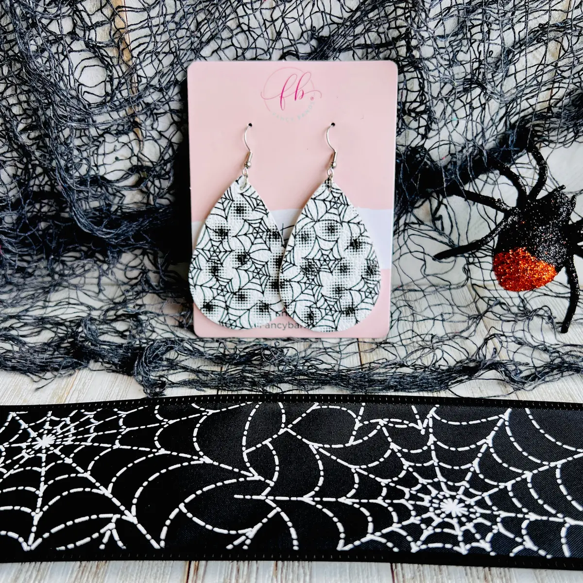 Spooky Webs Faux Leather Drop Ear Bling 1