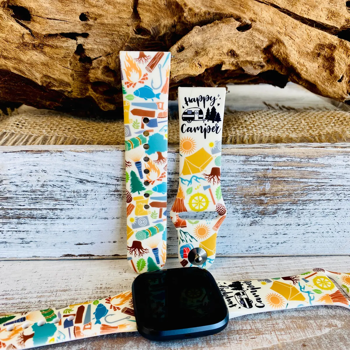 Happy Camper Print Silicone Band For Fitbit Versa 1/2 1