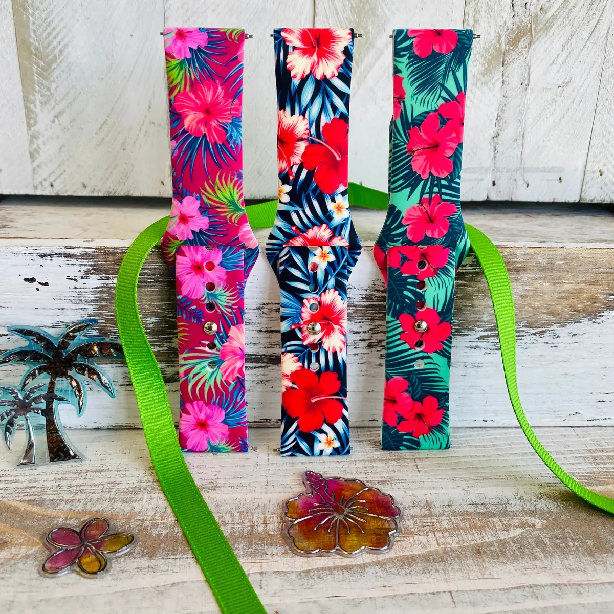 Hibiscus Print Silicone Band For Samsung Watch Multiple Colors Available 2