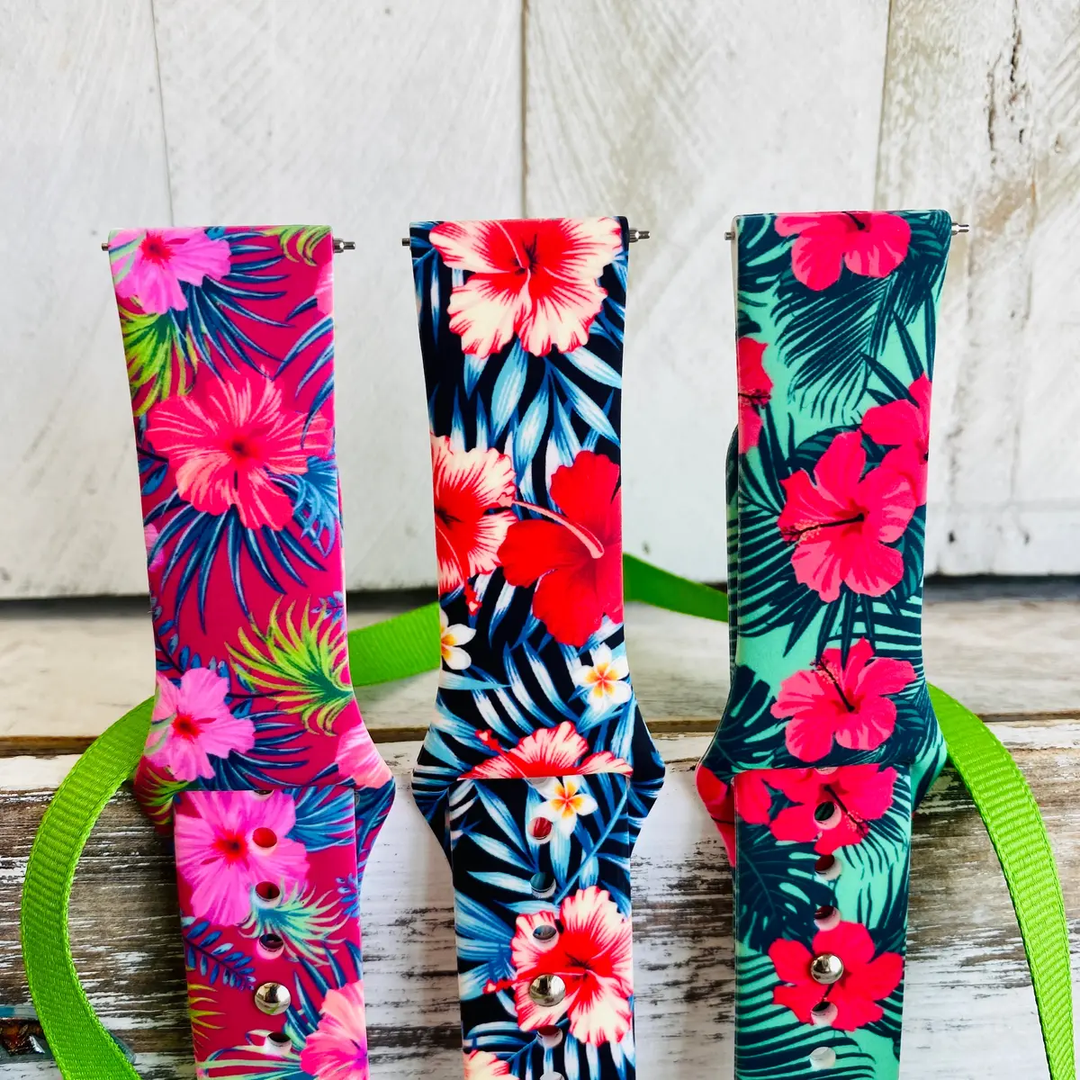 Hibiscus Print Silicone Band For Samsung Watch Multiple Colors Available 3