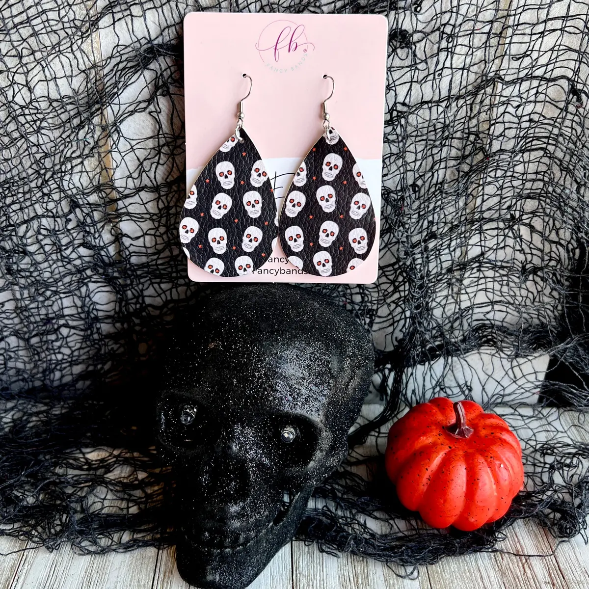 Halloween Skulls Faux Leather Drop Ear Bling 1