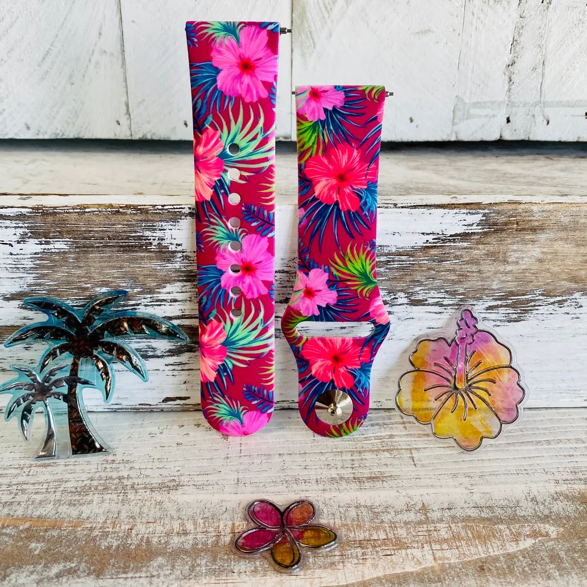 Hibiscus Print Silicone Band For Samsung Watch Multiple Colors Available 5