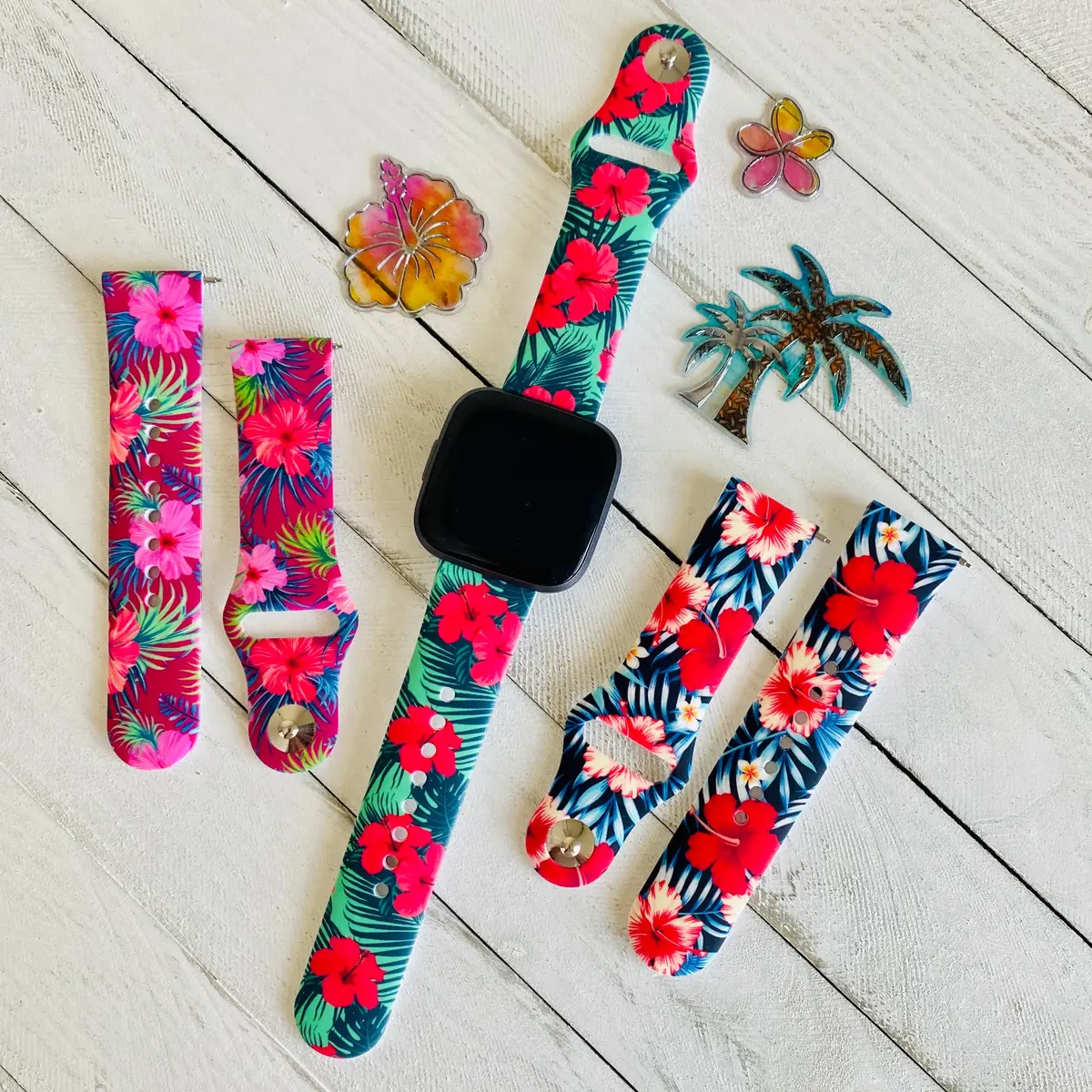 Hibiscus Print Silicone Band For Fitbit Versa 1/2 Multiple Colors Available 1