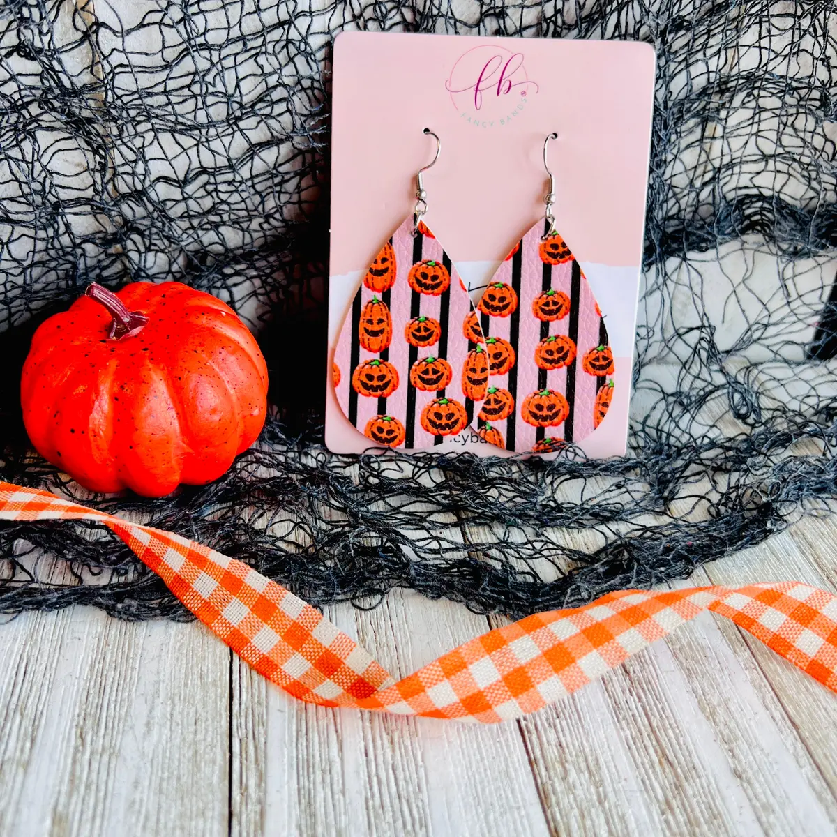 Happy Jack-O-Lantern Faux Leather Drop Ear Bling 1