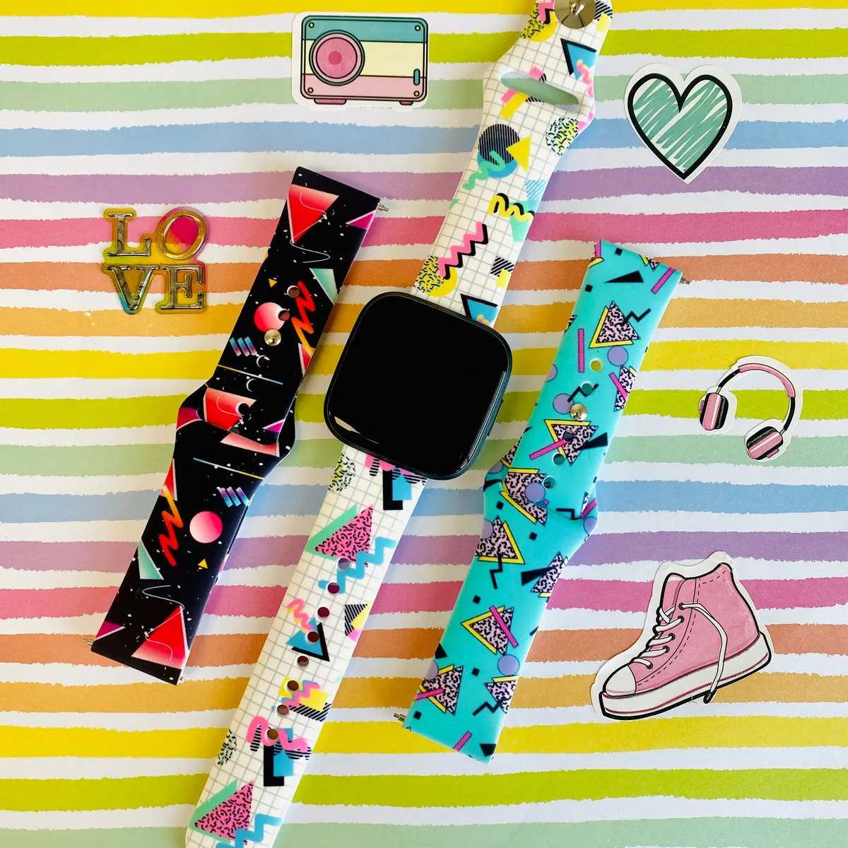 Retro Print Silicone Band For Fitbit Versa 1/2 Multiple Colors Available 1