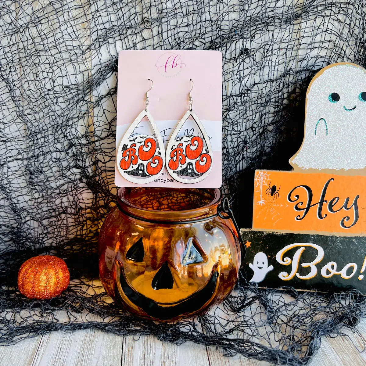 Boo Wooden Drop Ear Bling 1