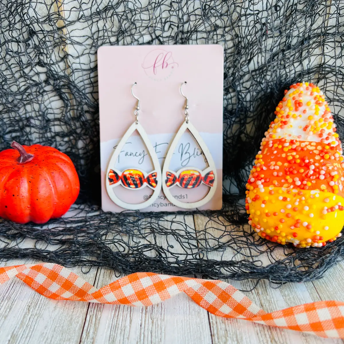 Halloween Candy Wooden Drop Ear Bling 1