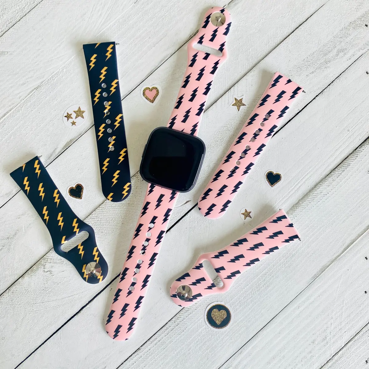 Lightning Bolt Print Silicone Band For Fitbit Versa 1/2 Multiple Colors Available 1