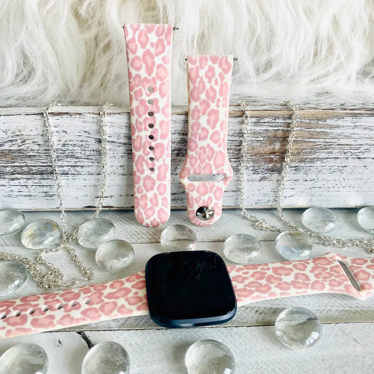 Blush Leopard Print Silicone Band For Fitbit Versa 1/2 1