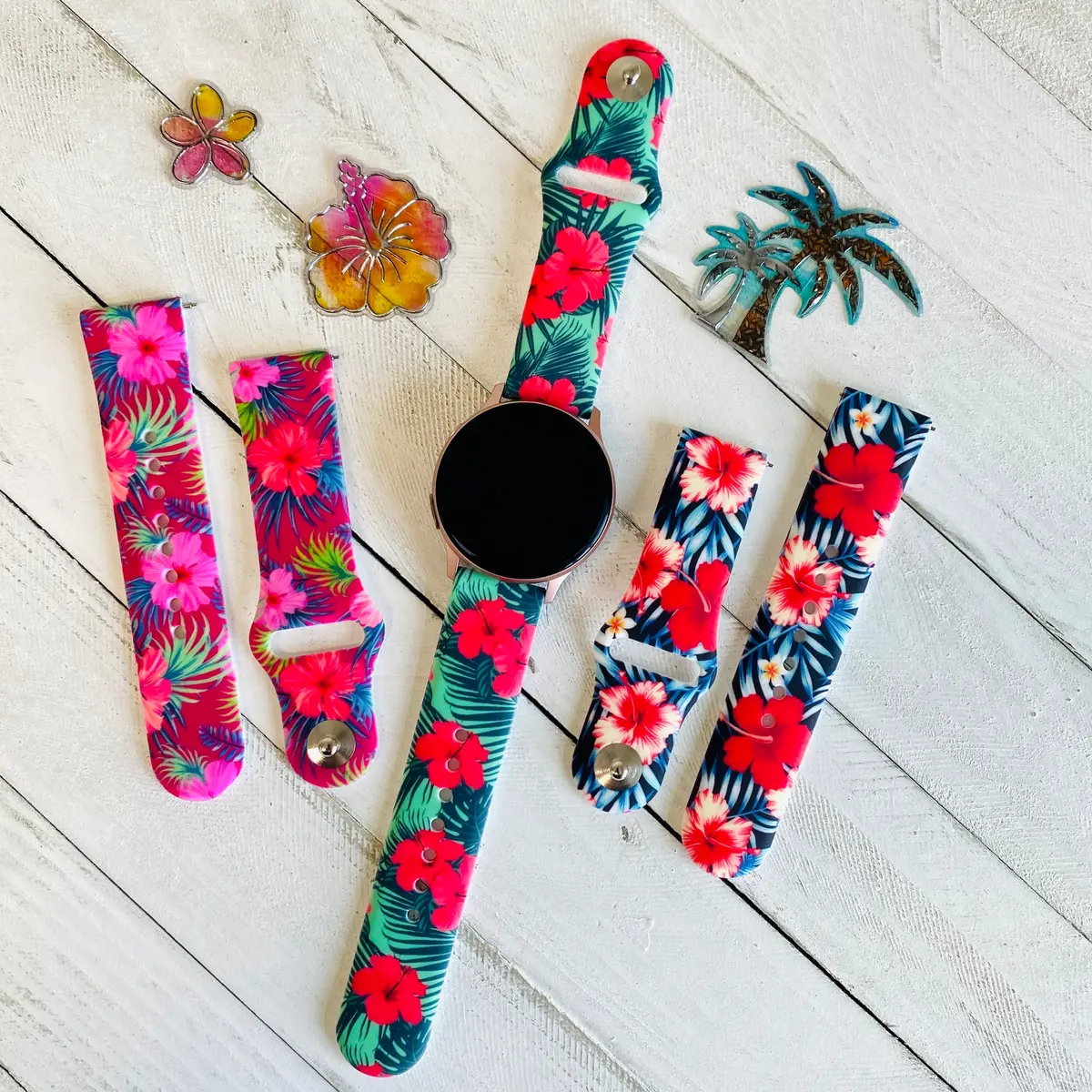 Hibiscus Print Silicone Band For Samsung Watch Multiple Colors Available 1