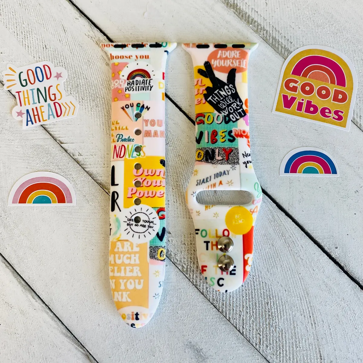 Good Vibes Print Silicone Band For Apple Watch 3