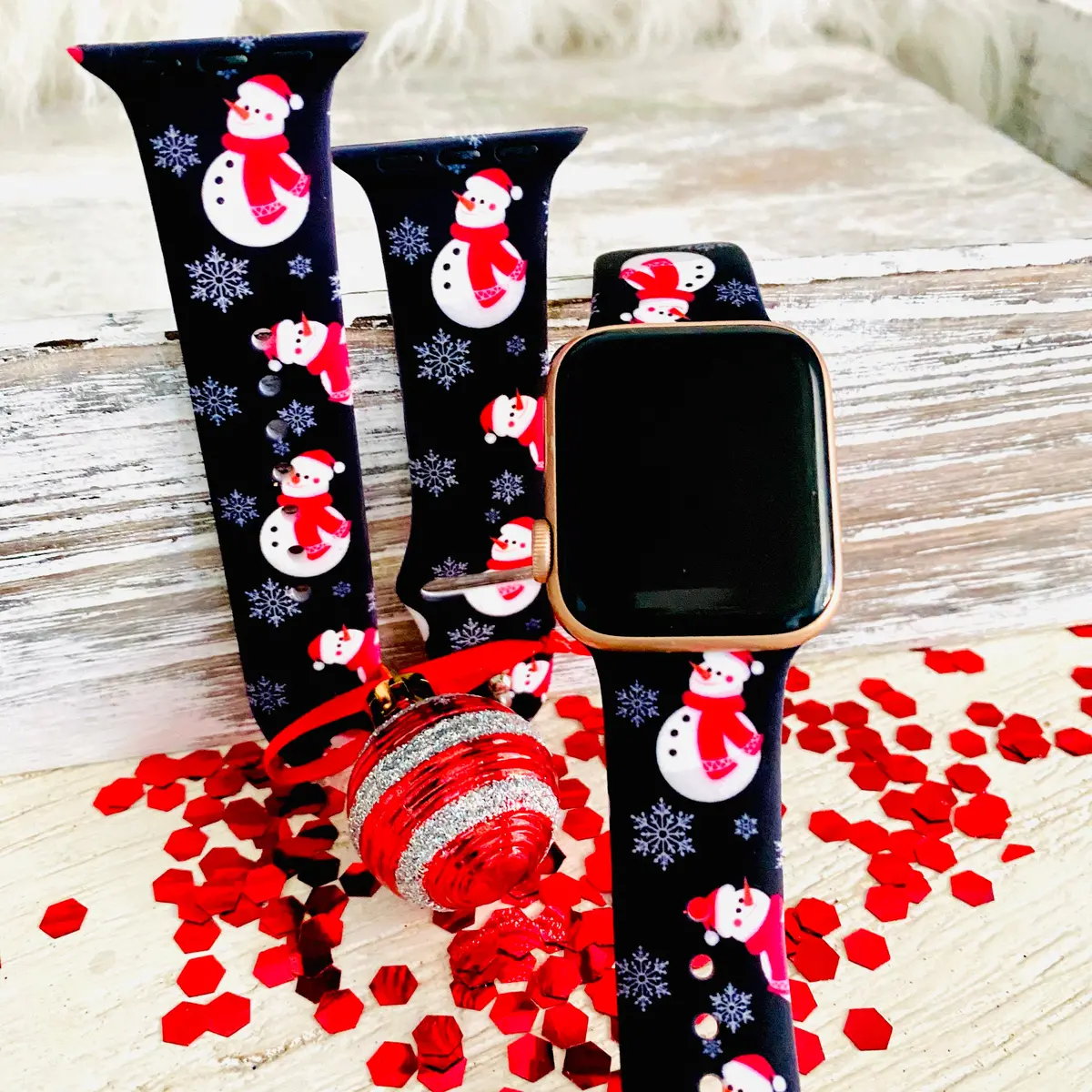 Snowman Print Silicone Band For Apple Watch 1