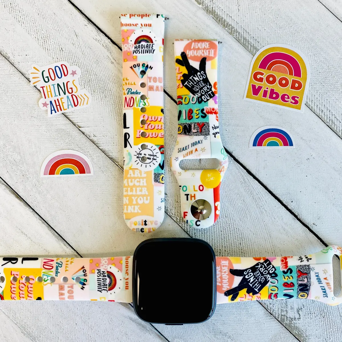Good Vibes Print Silicone Band For Fitbit Versa 1/2 1
