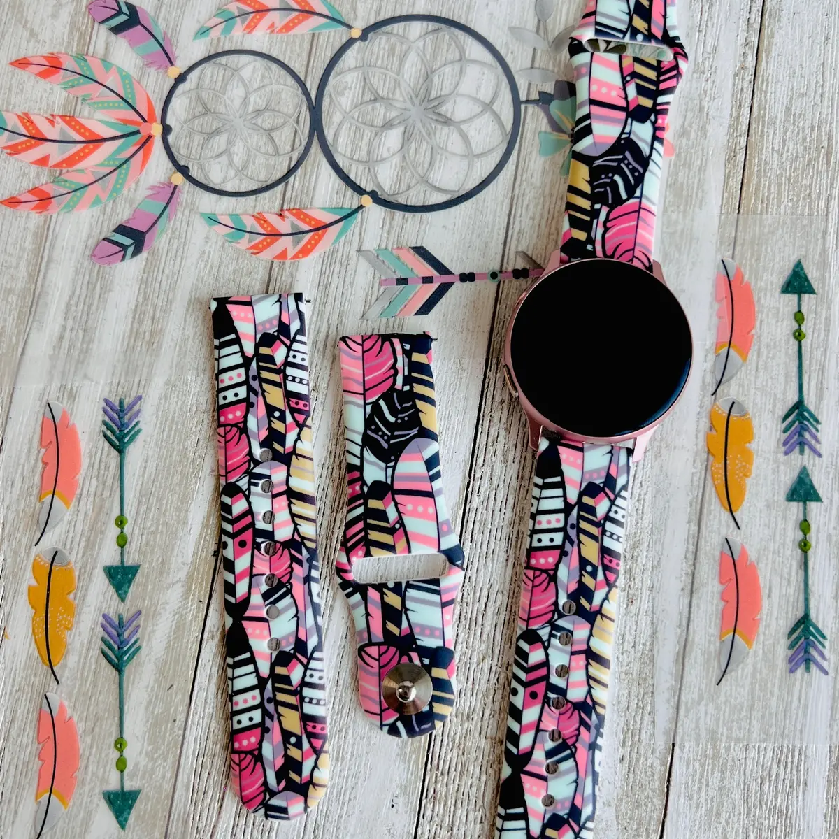 Bohemian Feathers Print Silicone Band For Samsung Watch 1