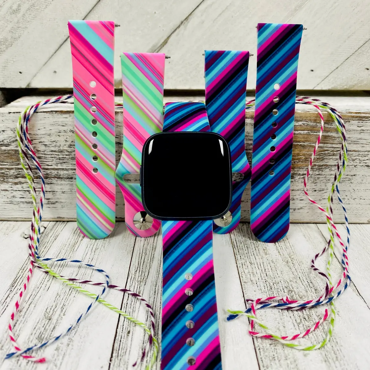 So Cute Stripes Print Silicone Band For Fitbit Versa 1/2 Multiple Colors Available 1