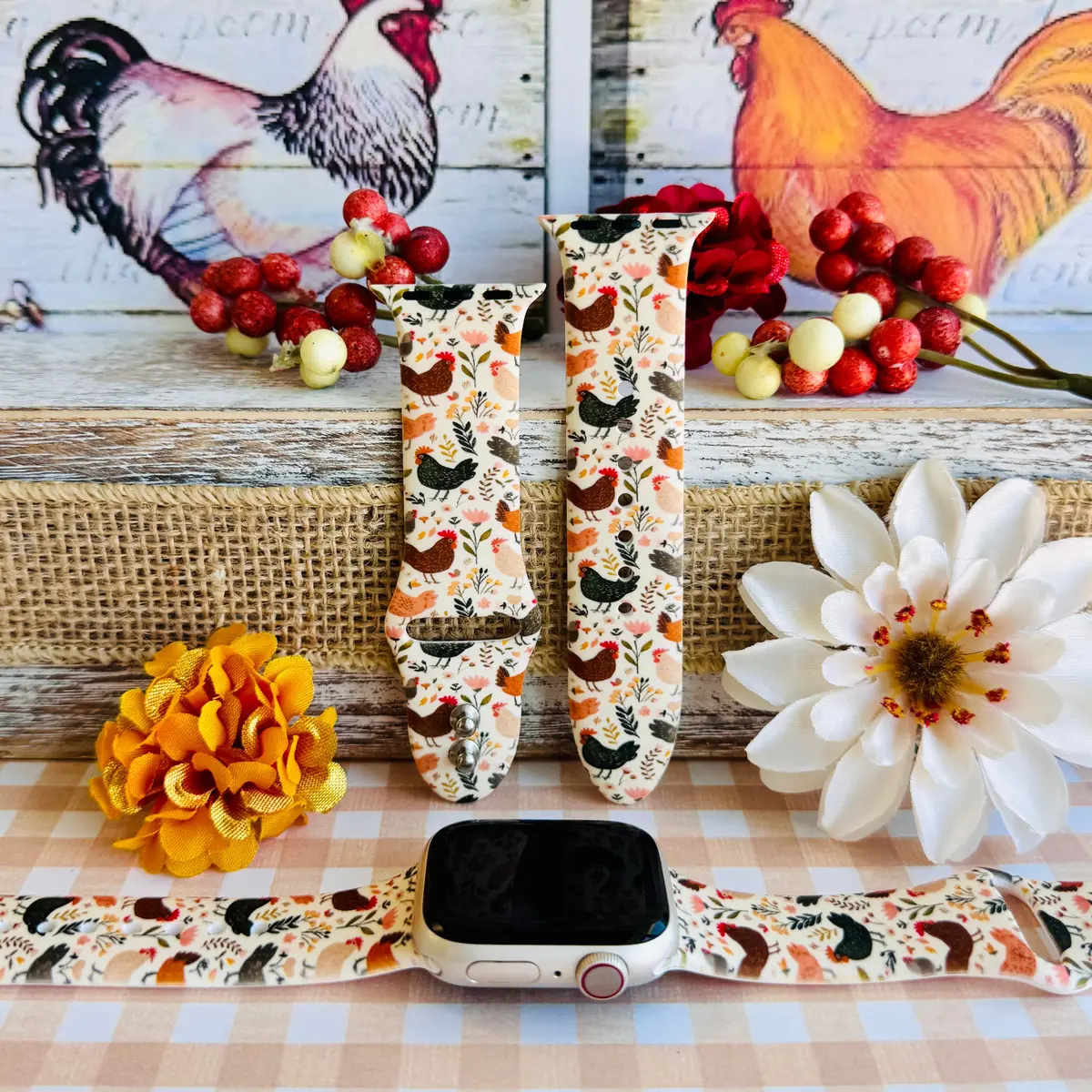 Cluckin' Cute Print Silicone Band For Apple Watch 1