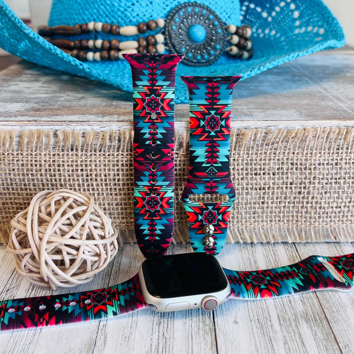 Western Boho-Aztec Print Silicone Band For Apple Watch 1