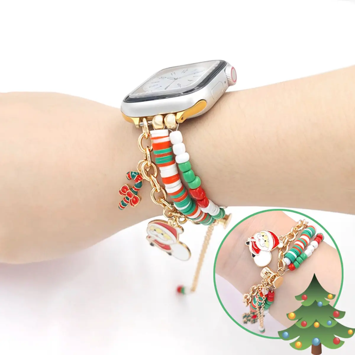 Festive Merry Charms Beaded Steel Bracelet Band For Apple Watch 1
