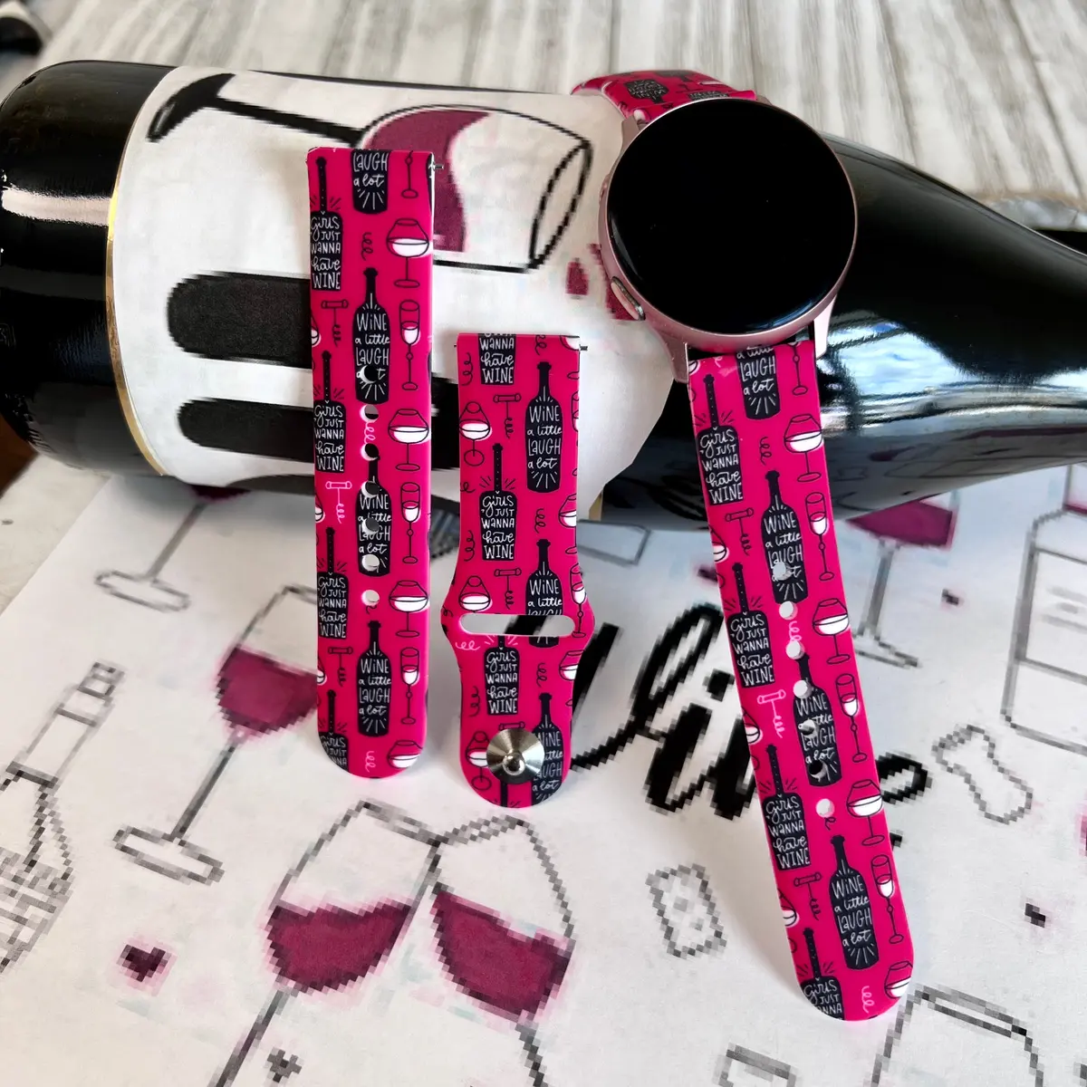 Wine, Love, Laugh Print Silicone Band For Samsung Watch 1