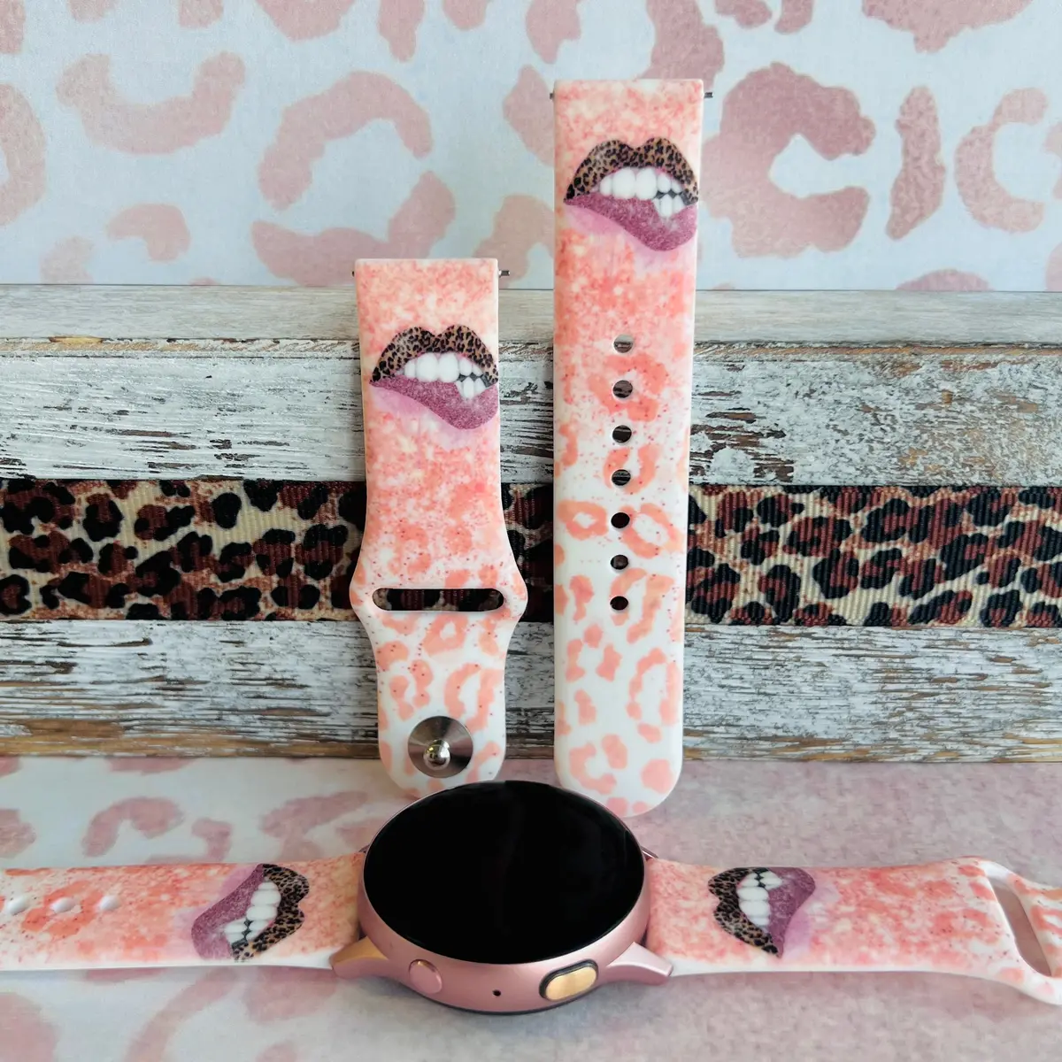 Leopard Blush Kisses Print Silicone Band For Samsung Watch 1
