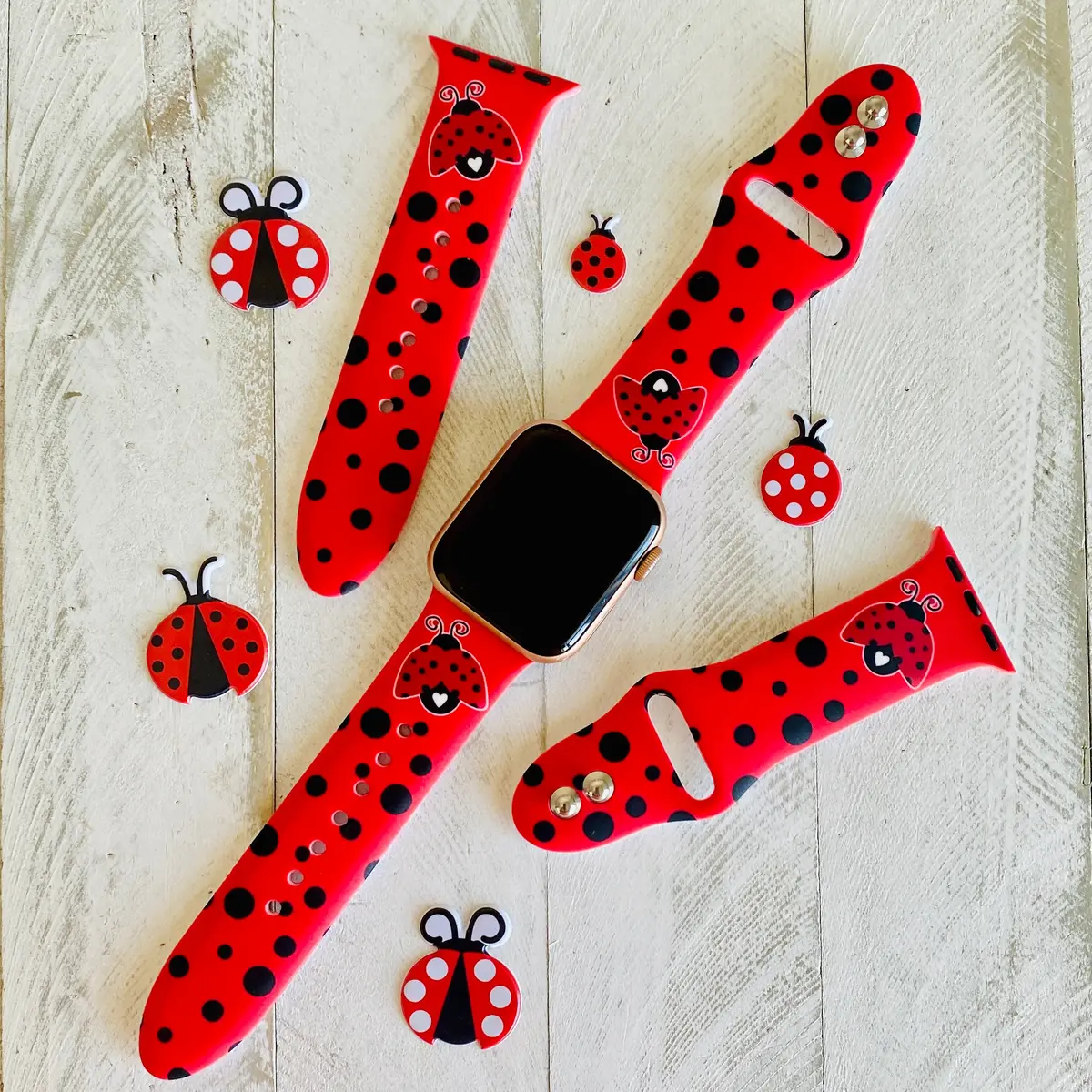 Ladybug Print Silicone Band For Apple Watch 1