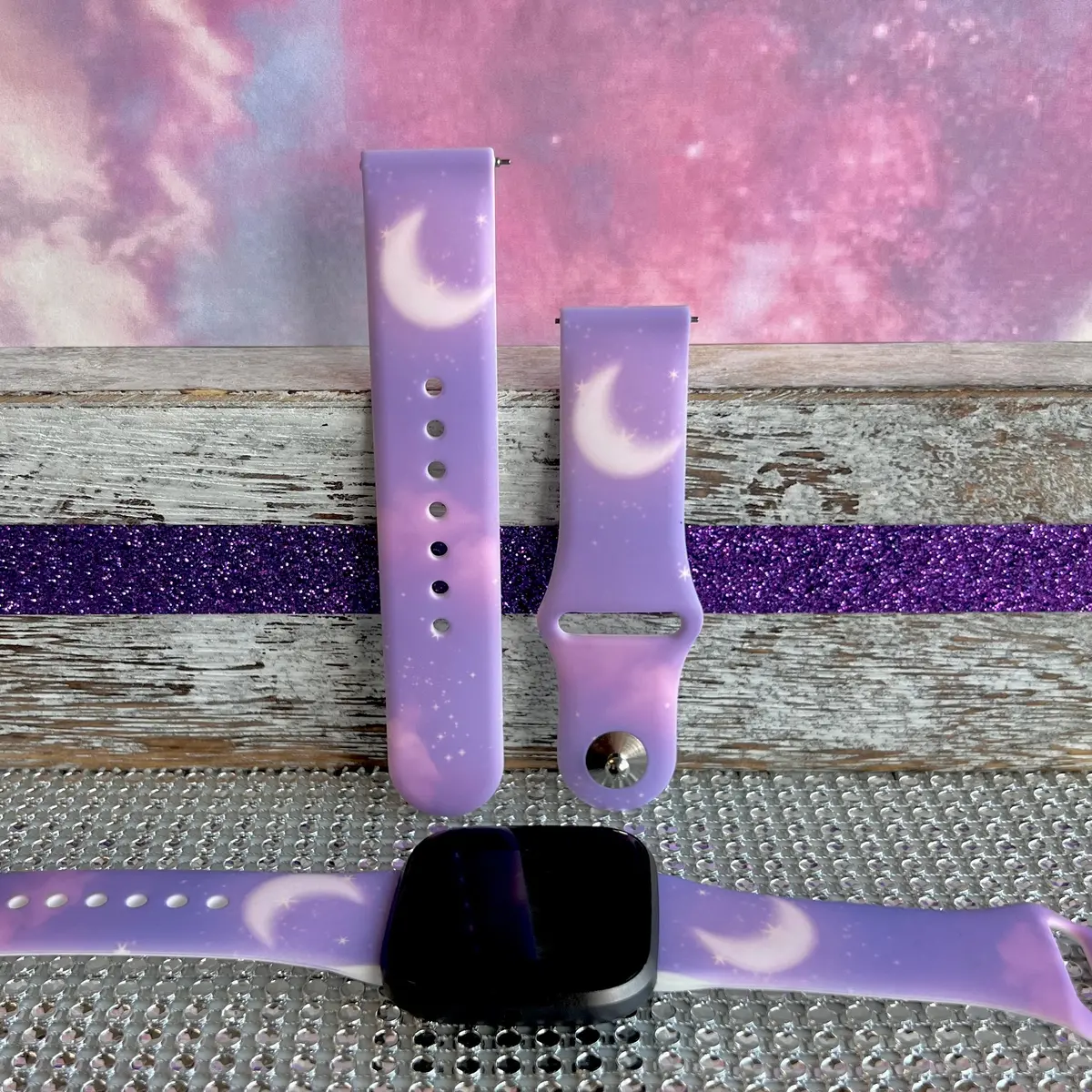 Lavender Sky Print Silicone Band For Fitbit Versa 1/2 1