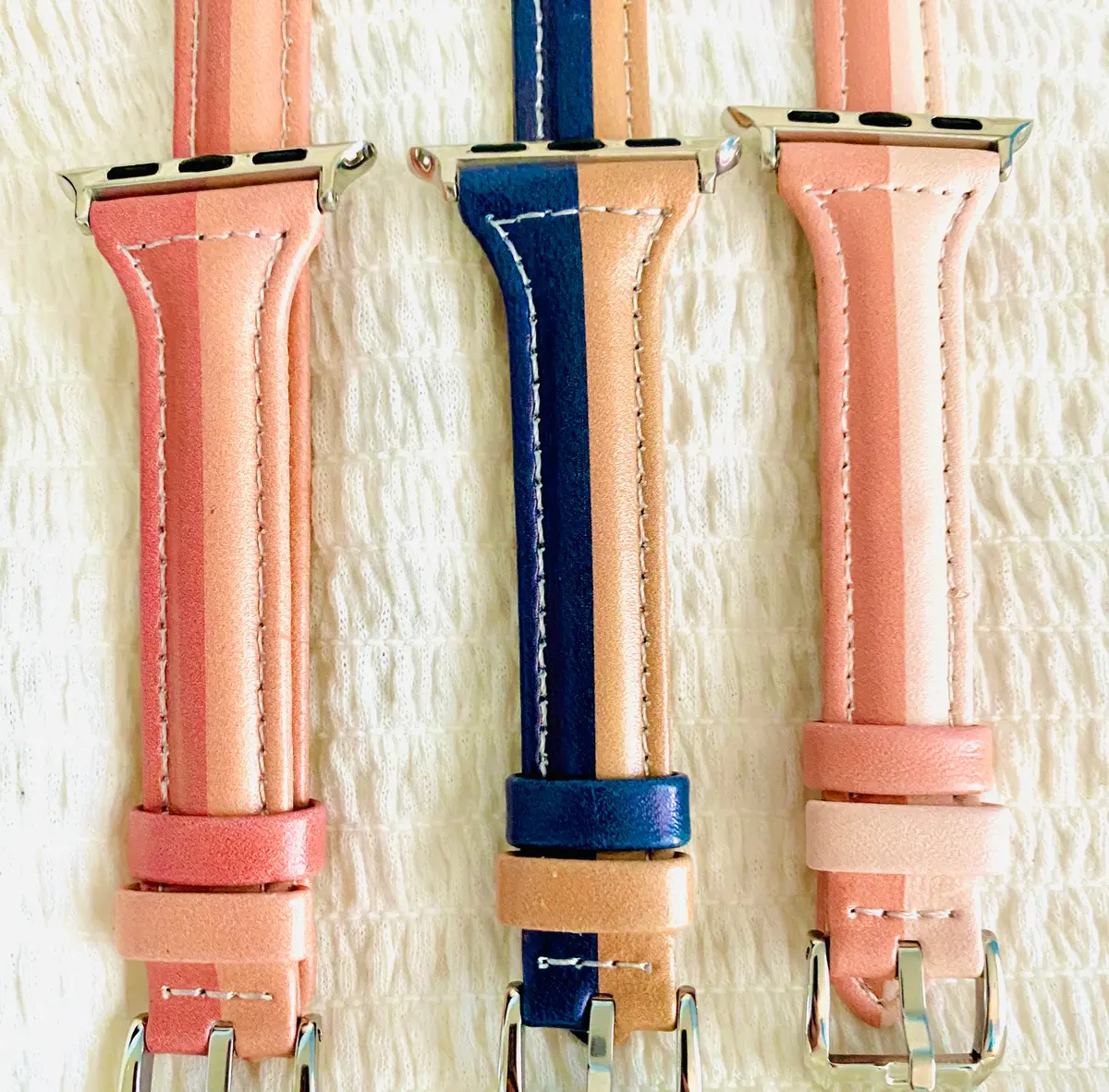 Two Tone Stitched Slim Leather Band For Apple Watch Multiple Colors Available 2