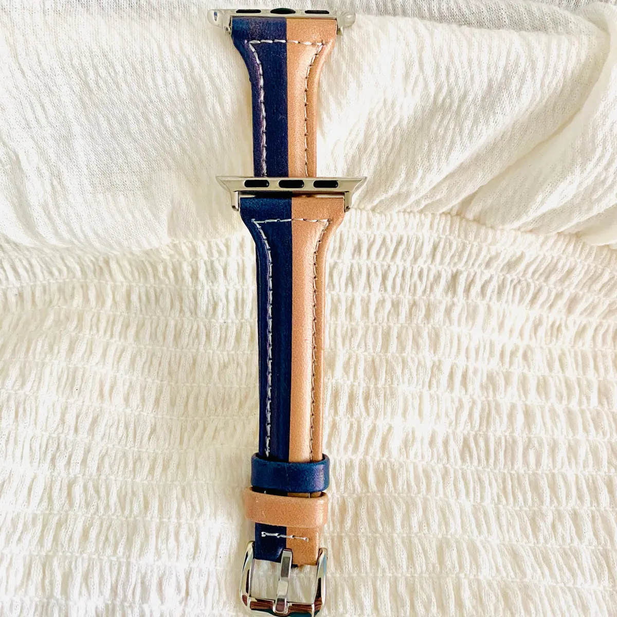 Two Tone Stitched Slim Leather Band For Apple Watch Multiple Colors Available 6