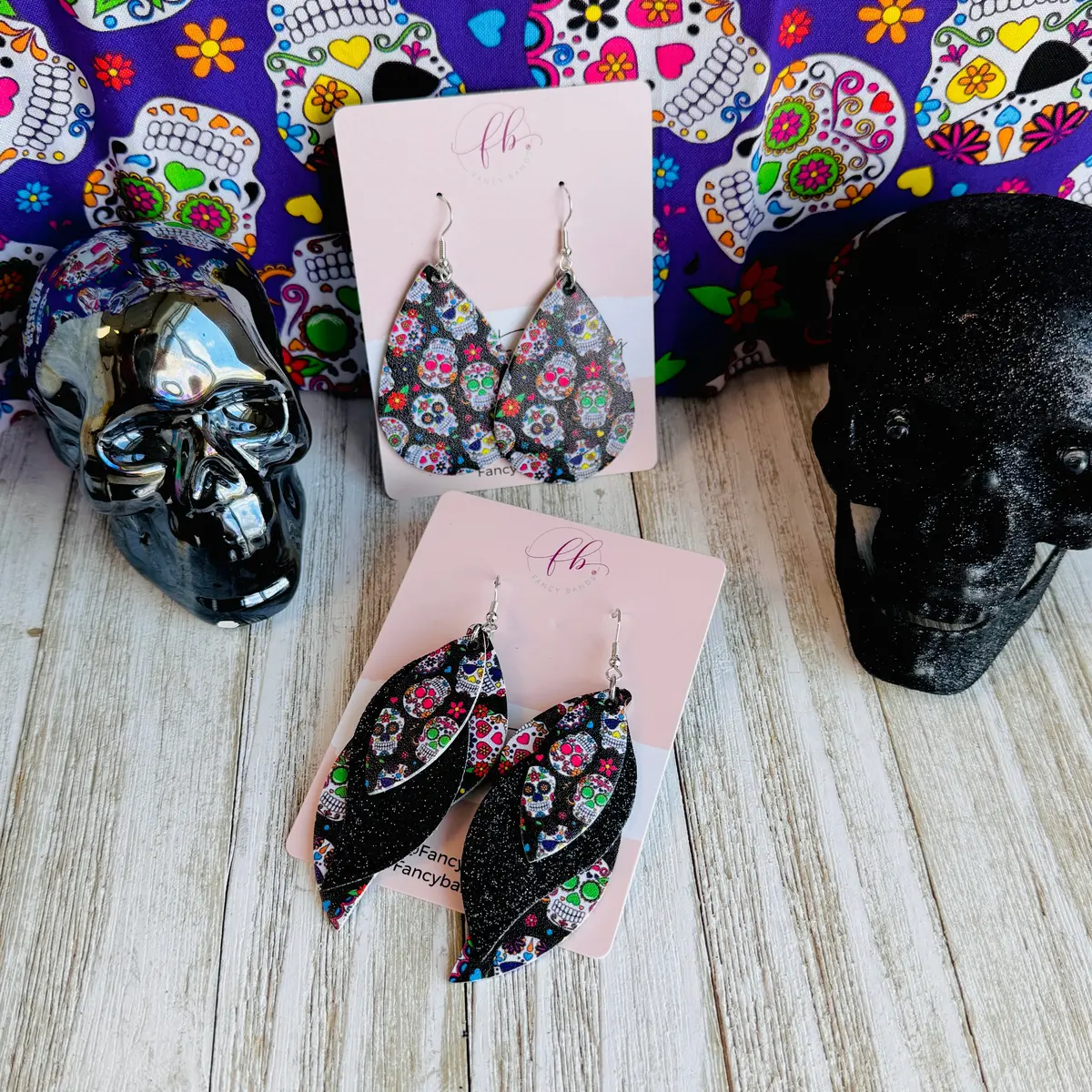 Sugar Skull Faux Leather Teardrop Ear Bling Two Styles Available 1