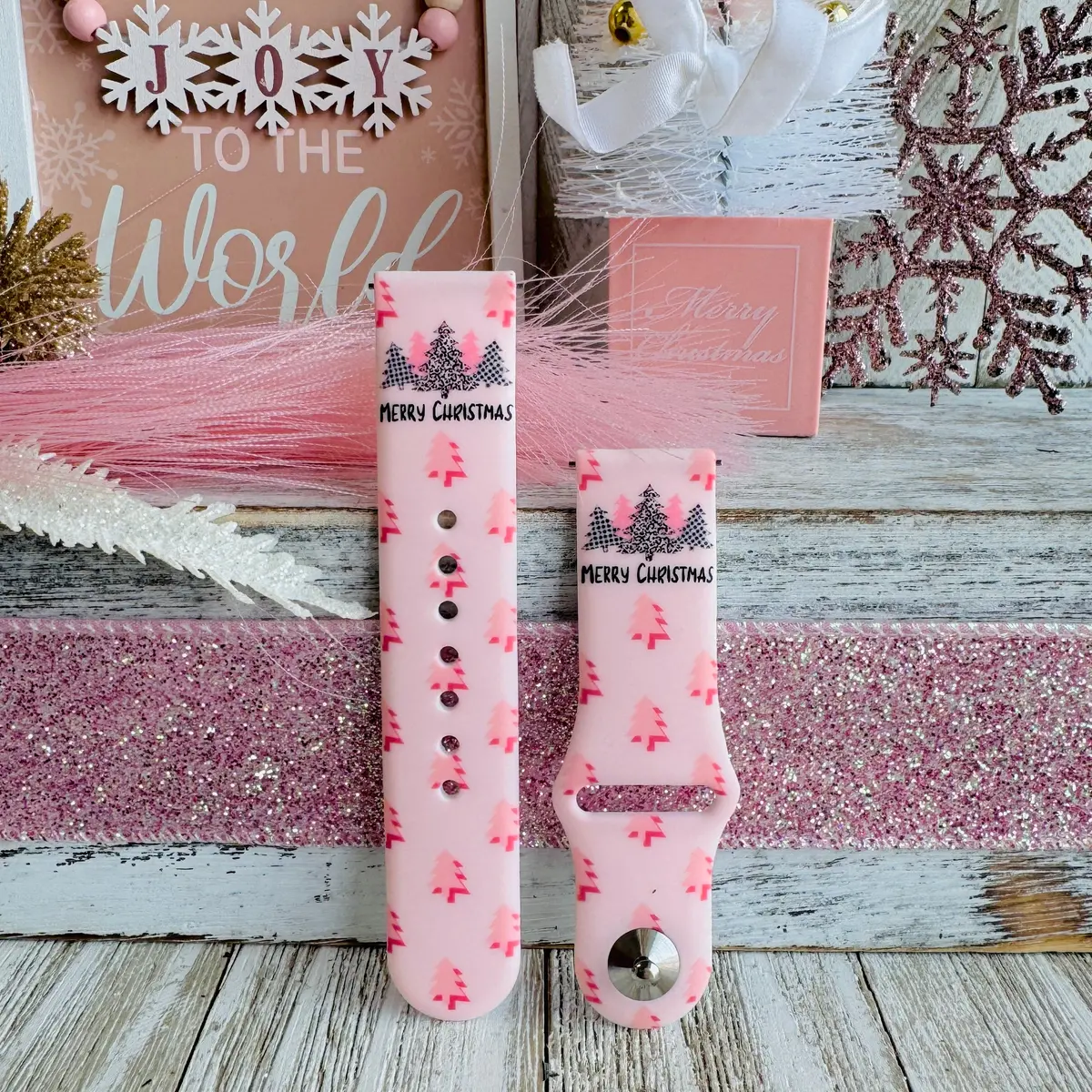 Festive Pink Firs Print Silicone Band For Samsung Watch 2