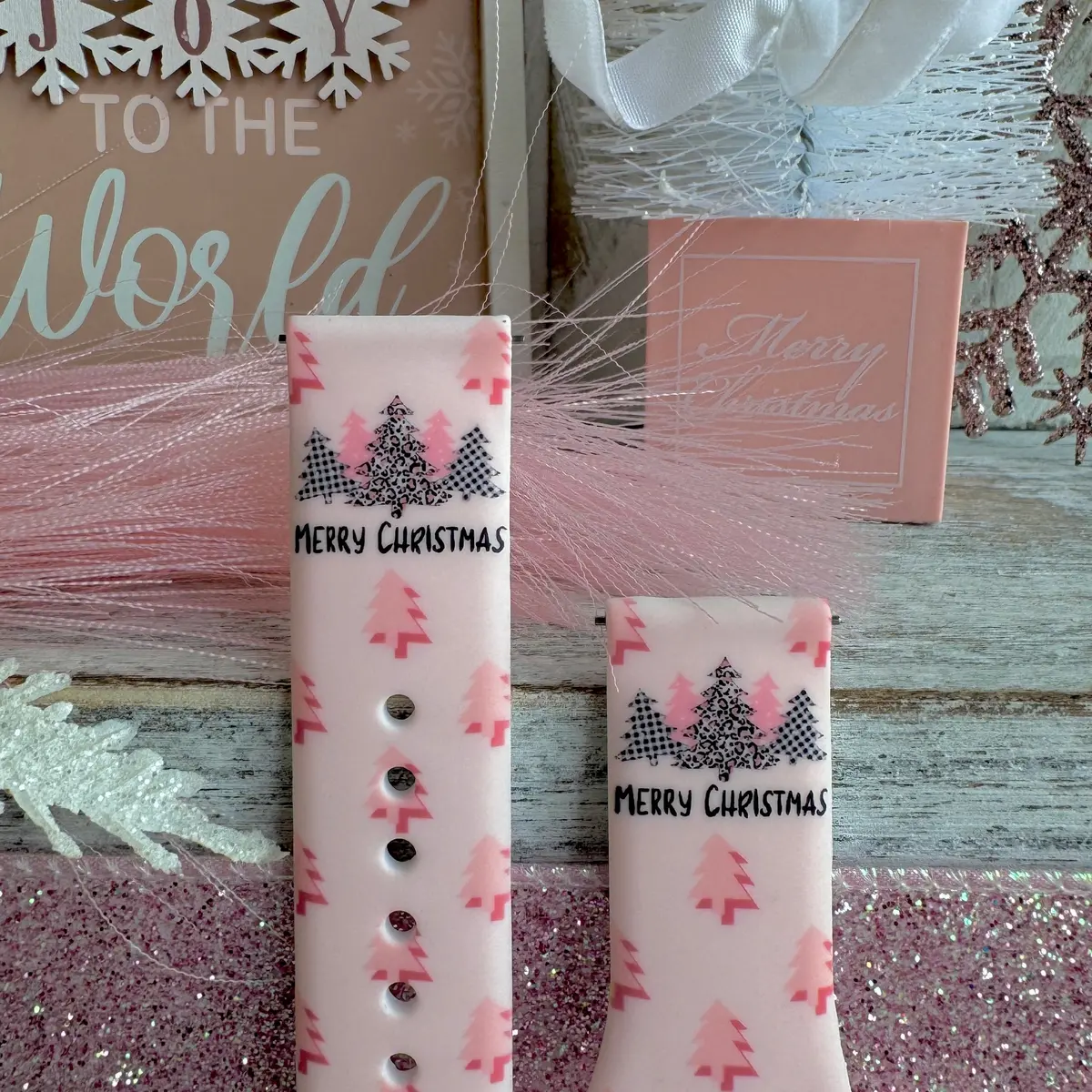 Festive Pink Firs Print Silicone Band For Samsung Watch 3